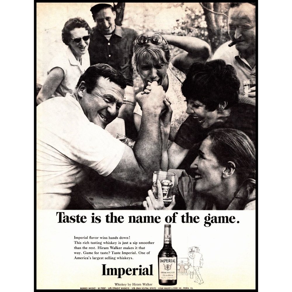 1969 Imperial Whiskey Vintage Print Ad Arm Wrestling Friends Outdoors Wall Art